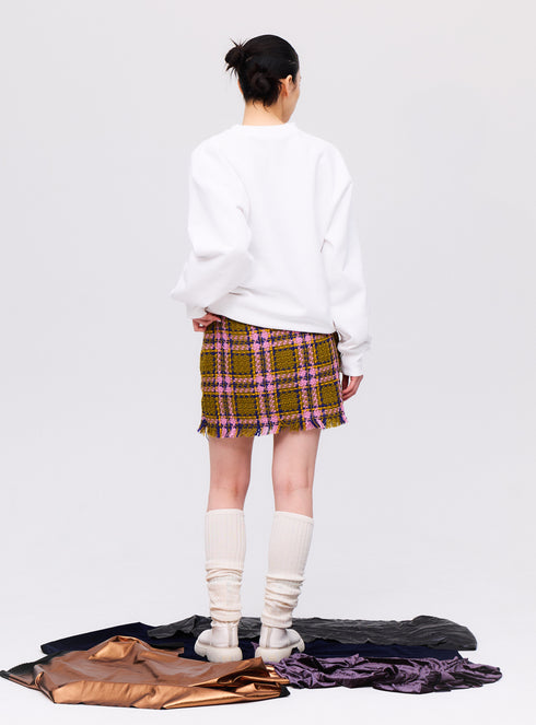 Waffle Tweed Skirt -Khaki-