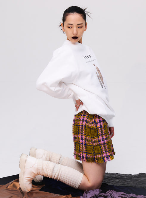 Waffle Tweed Skirt -Khaki-