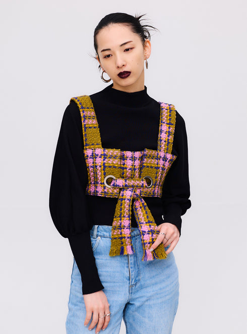 Waffle Tweed Vest -Khaki-