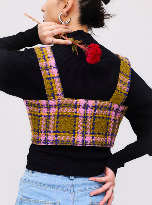 Waffle Tweed Vest -Khaki-