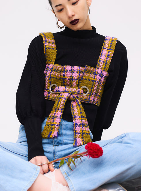 Waffle Tweed Vest -Khaki-