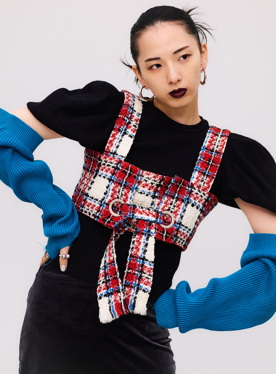 Waffle Tweed Vest -Red- – WannaC