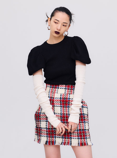 Waffle Tweed Skirt -Red-