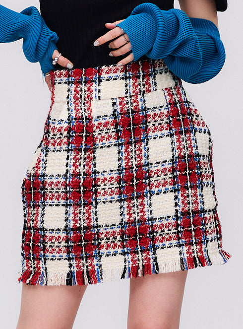 Waffle Tweed Skirt -Red-