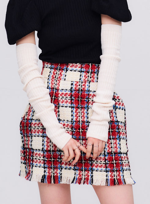Waffle Tweed Skirt -Red-