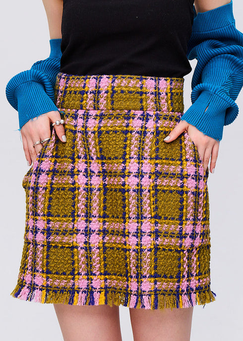 Waffle Tweed Skirt -Khaki-