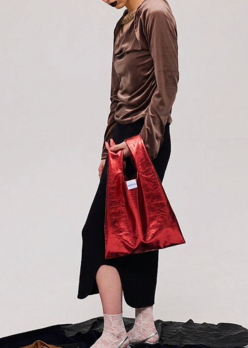 Metallic hand bag -red-