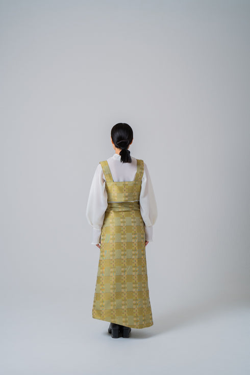 quatre check wrap skirt -yellow-