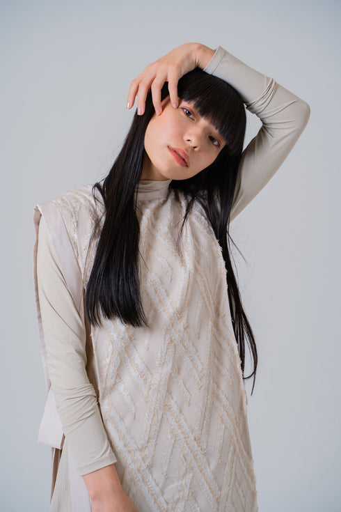 cut jacquard dress -white-