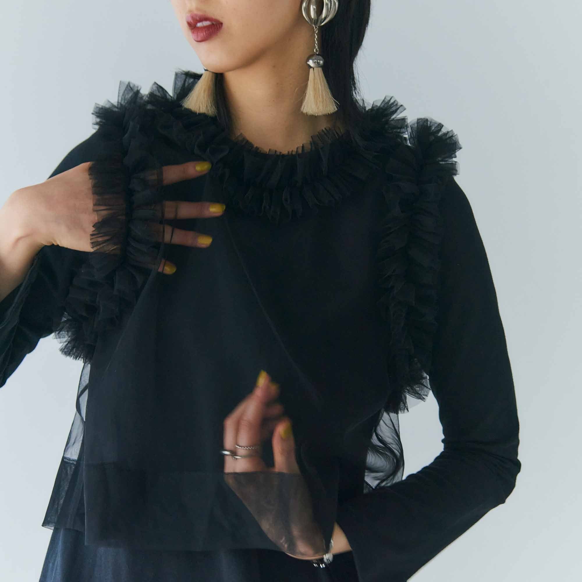 tulle frill tank -black- – WannaC